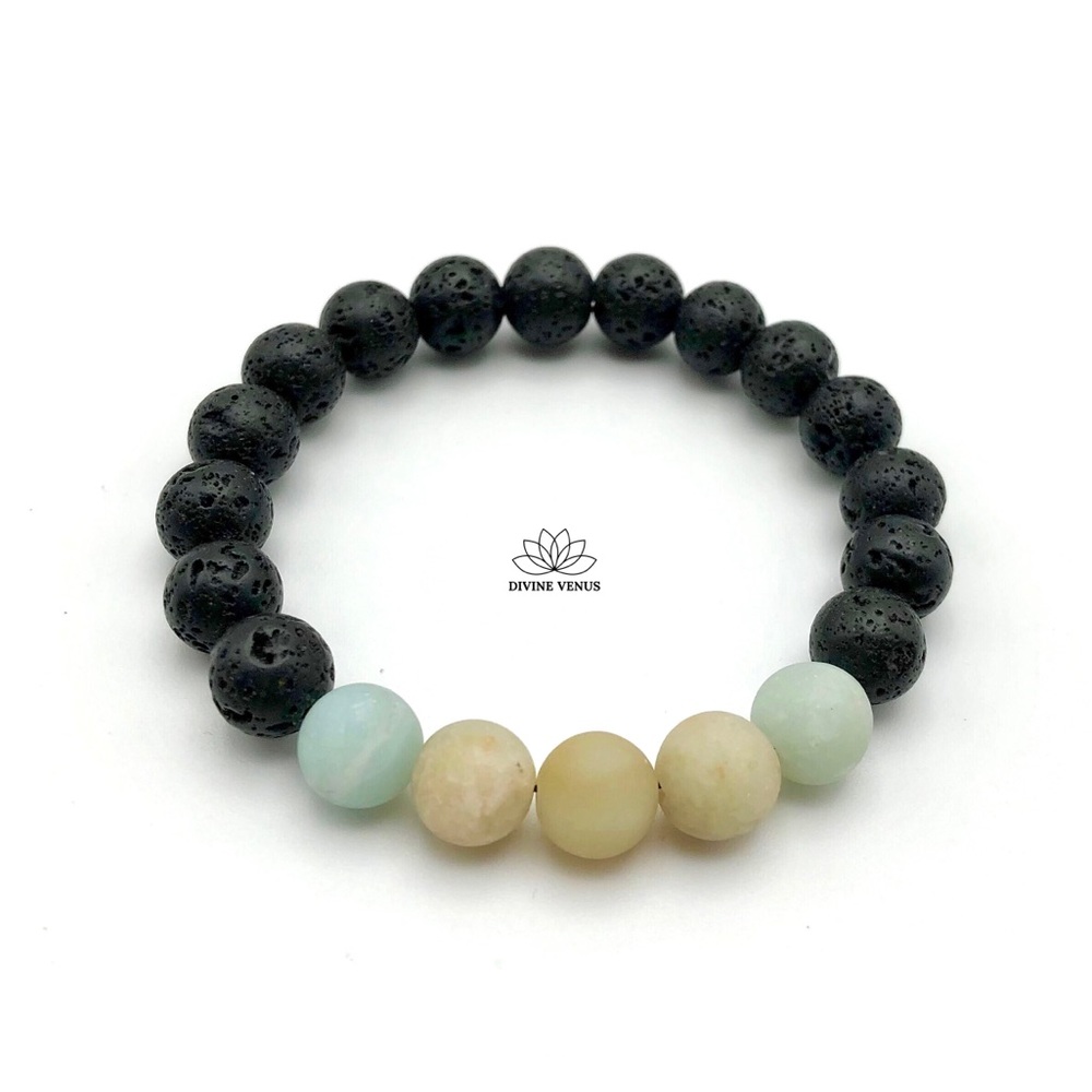 Amazonite x Lava Stone Beads Stretch Bracelet - Picture 1 of 10